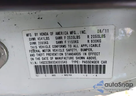 2012 Honda Accord 3.5 Ex-L from USA, damaged, VIN 1HGCS2B80CA000540